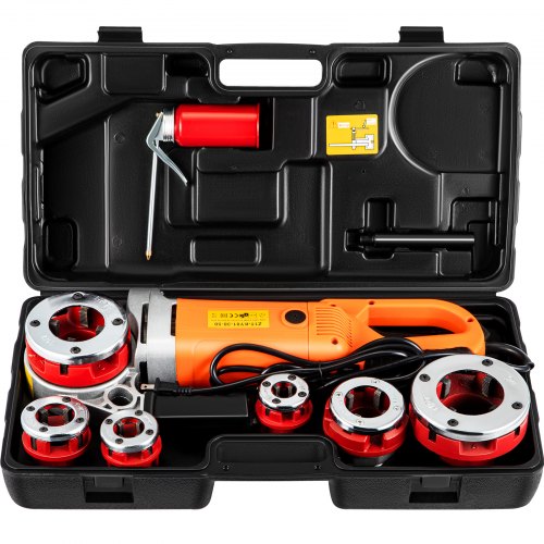 Electric Pipe Threader, 2300W Pipe Threading Machine with 6 Dies 1/2'-2', 110V Hand-held Pipe Threader Machine with Copper Motor, Portable Electric Pipe Threading Kit with Carrying Case