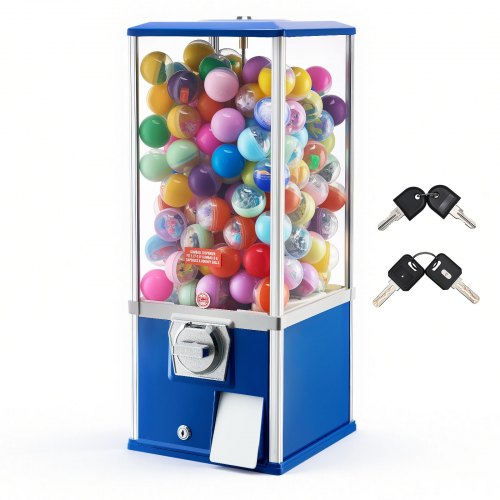 Gumball Machine for Kids, 25' Height Home Vending Machine, PS Bouncy Balls Dispenser, Hold 230 Capsule Toys, Rectangle Bubble Gum Machine for Game Stores, Coin Operated Gumball Bank, Blue