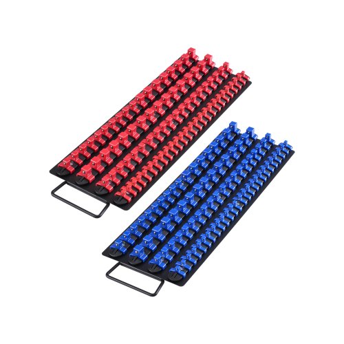 Portable Socket Organizer Tray, 2PCS Metric & SAE Socket Organizer Set Hold up to 160 Sockets, 1/4', 3/8' and 1/2' Heavy-Duty Socket Rail with Handle & Steel Base for Tool Box Drawer