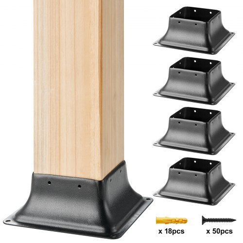 4x4 Post Base 4Pcs, Internal 3.6'x3.6' Heavy Duty Powder-Coated Steel Post Bracket Fit for Standard Wood Post Anchor, Decking Post Base for Deck Porch Handrail Railing Support