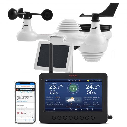 7-in-1 Wireless Weather Station with Wi-Fi, 7' TFT Colorful Display, Solar-Powered Outdoor Sensor, Indoor & Outdoor Monitoring, Includes Temperature, Humidity, Wind Speed/Direction, and Rainfall