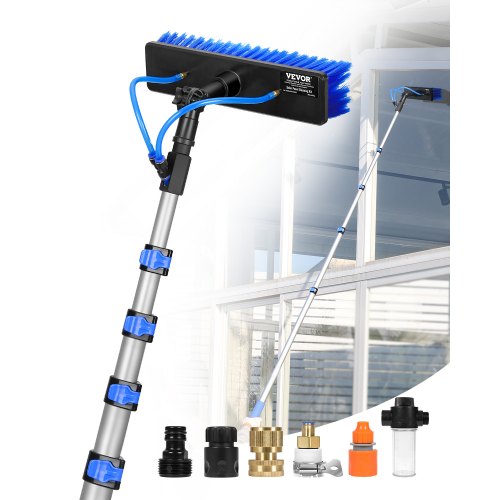 Water Fed Pole Kit, 30FT Solar Panel Cleaning Pole with Extendable Handle, 180¡ã Rotatable Brush Head & 65.6FT Hose, Household & Outdoor Window Cleaner Tool for Caravan Solar Panel Deck