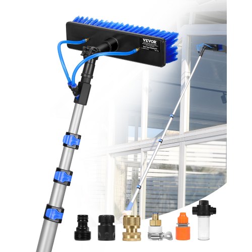 Water Fed Pole Kit, 12FT Solar Panel Cleaning Pole with Extendable Handle, 180¡ã Rotatable Brush Head & 65.6FT Hose, Household & Outdoor Window Cleaner Tool for Caravan Solar Panel Deck