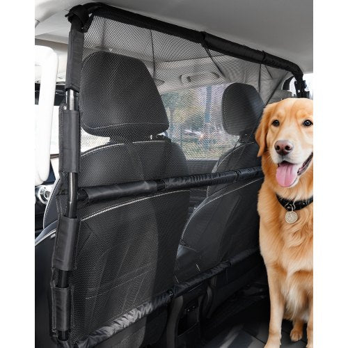 Dog Car Barrier, 50' Wide Car Divider for Front Seats Installation, Vehicle Pet Barrier with See Through Net Mesh, Universal-Fit Dog Car Barrier for Mid-sized Sedans, Trucks, and SUVs, Black