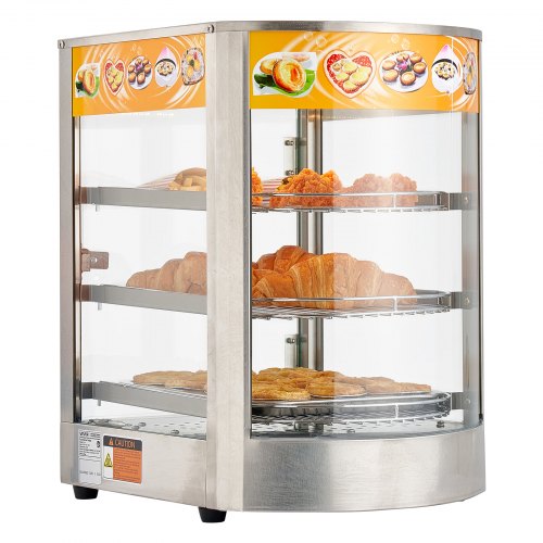 3-Tier Commercial Food Warmer Display, 800W Food Display Warmer with LED Light, Adjustable Shelf and Stainless Steel Frame, 86¨H~185¨H Air Heating, 60L for Hamburger, Pizza, Bread, Fried Chicken