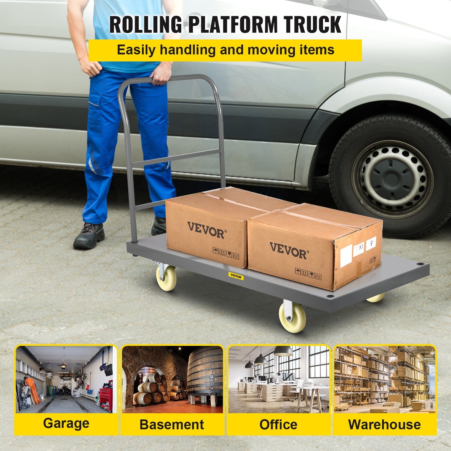 VEVOR Platform Truck 2000 lbs Capacity 47 x 24 x 32 Flatbed Cart Hand Truck