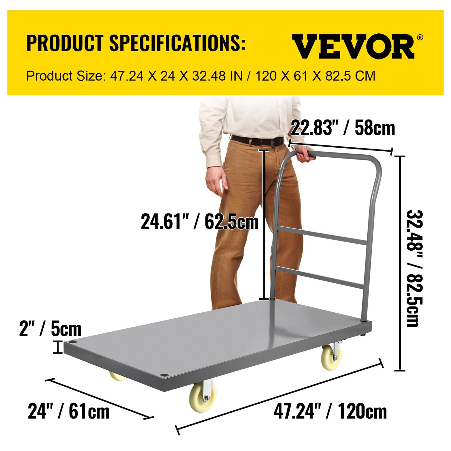 VEVOR Platform Truck 2000 lbs Capacity 47 x 24 x 32 Flatbed Cart Hand Truck