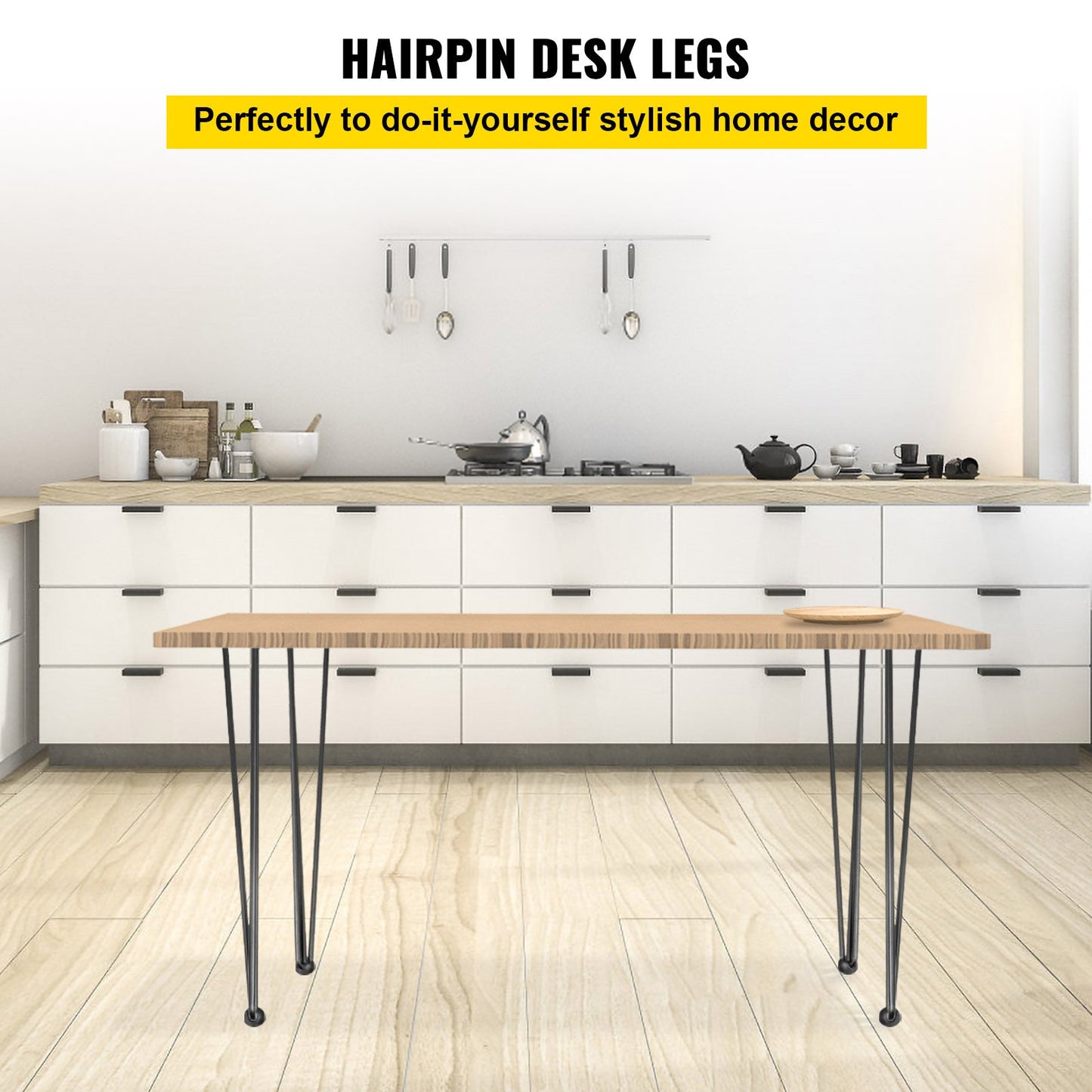 VEVOR Hairpin Table Legs 16 Black Set of 4 Desk Legs 880lbs Load Capacity (Each 220lbs) Hairpin Desk Legs 3 Rods for Bench Desk Dining End Table Chairs Carbon Steel DIY Heavy Duty Furniture Legs