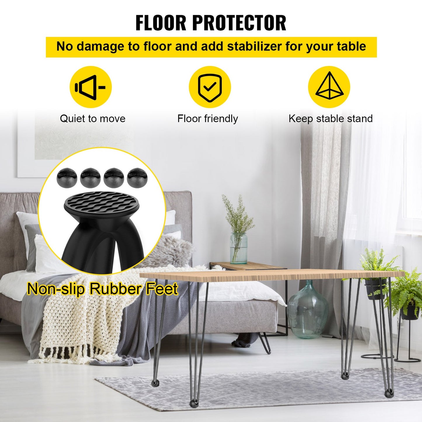 VEVOR Hairpin Table Legs 16 Black Set of 4 Desk Legs 880lbs Load Capacity (Each 220lbs) Hairpin Desk Legs 3 Rods for Bench Desk Dining End Table Chairs Carbon Steel DIY Heavy Duty Furniture Legs