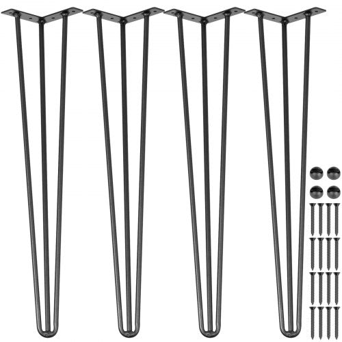 VEVOR Hairpin Table Legs 22 Black Set of 4 Desk Legs 880lbs Load Capacity (Each 220lbs) Hairpin Desk Legs 3 Rods for Bench Desk Dining End Table Chairs Carbon Steel DIY Heavy Duty Furniture Legs