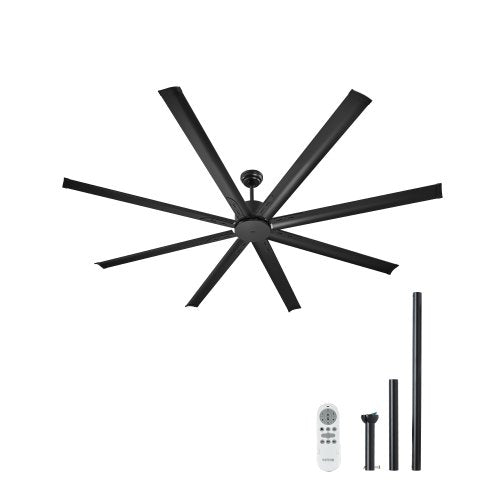84 In Ceiling Fan without Light, 6-Speed Remote Control, Aluminum 8-Blade, Reversible DC Motor, Modern Low Profile Flush Mount Exterior Fan for Bedroom, Living Room, Patio, Indoor/Outdoor, Black