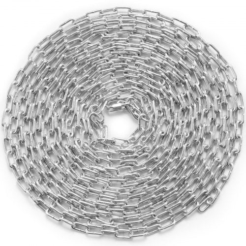 Proof Coil Chain, 1/8' x 33', 350 lbs Safe Working Load, Zinc Plated Proof Tested Coil Chain with Two Quick Links, Galvanized Carbon Steel Link Chain for Towing, Hanging, Camping, Pet Towing