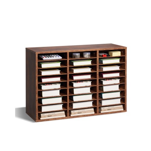 Literature Organizer, 27 Compartments Office Mailbox with Removable Shelves, Wood Mailbox Sorter Particle Board Office Home Classroom Storage, File Sorter for File, Document, Paper, Dark Brown