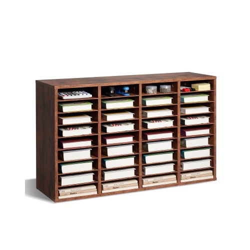Literature Organizer, 36 Compartments Office Mailbox with Removable Shelves, Wood Mailbox Sorter Particle Board Office Home Classroom Storage, File Sorter for File, Document, Paper, Dark Brown