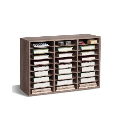 Literature Organizer, 27 Compartments Office Mailbox with Removable Shelves, Wood Mailbox Sorter Particle Board Office Home Classroom Storage, File Sorter for File, Document, Paper, Black-Grey