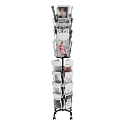 Greeting Cards Display Rack, 32 Pockets Rotating Postcard Brochure Display Stand, 360¡ã Spinning Card Display Rack with Sign Holder & 4 Wheels (2 Lockable) for Exhibitions Office Trade Show