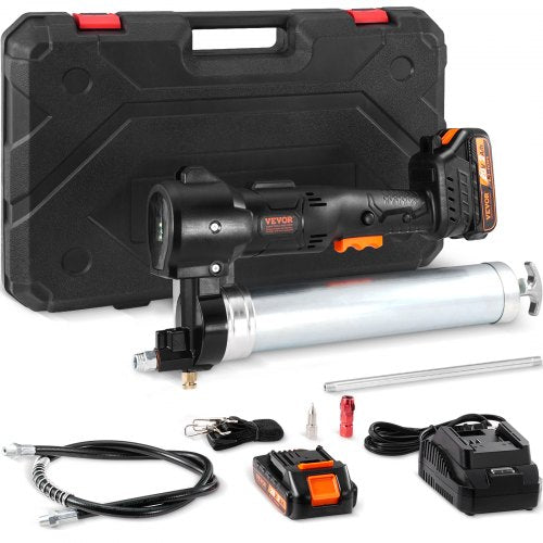 Cordless Grease Gun, 20-Volt, 10,000 PSI, 39' Long Hose, Electric Grease Gun Kit Professional High Pressure Battery Powered Grease Gun with Carrying Case, Two Batteries & Charger Included, Black