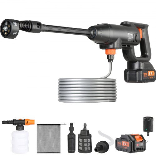 VEVOR Cordless Pressure Washer, 580-PSI 1.1 GPM Portable Power Cleaner, Handheld High-Pressure Car Washer Gun with 4.0Ah Battery, Charger, 6-in-1 Nozzle, for Home/Floor Cleaning & Watering