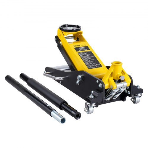 Low Profile Floor Jack 2 Ton (4400 lbs) , Heavy Duty Aluminum Hydraulic Racing Floor Jack, Hydraulic Car Jack, Dual Piston Quick Lift Pump, 3.2'-14.6' Height Lifting Range (Yellow)