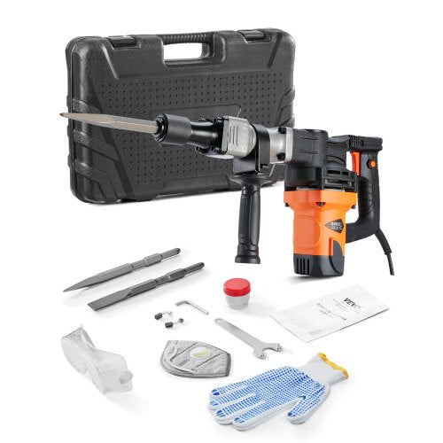 Demolition Jack Hammer, 1400W Electric Jackhammer Heavy Duty, 2900 BPM Concrete Breaker, 2pcs Chisels Bits Chipping with Case, Gloves