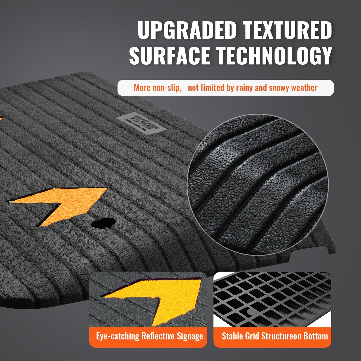 VEVOR Upgraded Rubber Threshold Ramp, 3 Rise Door Ramp with 1 Channel, Natural Rubber Car Ramp with Non-Slip Textured Surface, 33069 lbs Load Capacity Curb Ramp for Wheelchair and Scooter