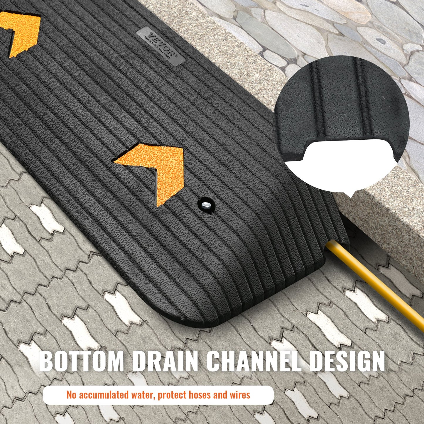 VEVOR Upgraded Rubber Threshold Ramp, 3 Rise Door Ramp with 1 Channel, Natural Rubber Car Ramp with Non-Slip Textured Surface, 33069 lbs Load Capacity Curb Ramp for Wheelchair and Scooter