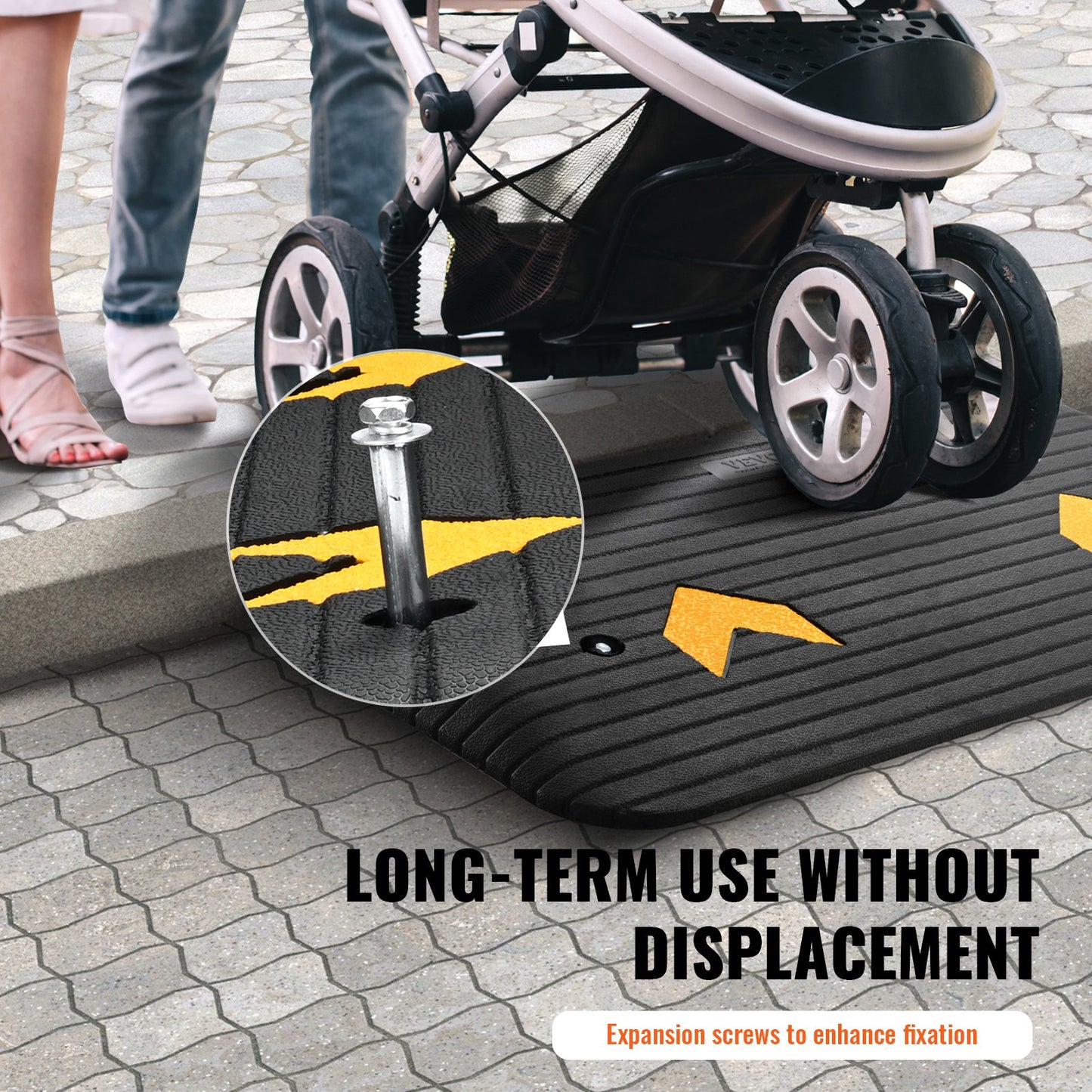 VEVOR Upgraded Rubber Threshold Ramp, 3 Rise Door Ramp with 1 Channel, Natural Rubber Car Ramp with Non-Slip Textured Surface, 33069 lbs Load Capacity Curb Ramp for Wheelchair and Scooter