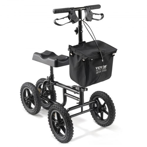 Folding Knee Scooter, Carbon Steel Steerable Knee Walker with Height-Adjustable Handlebar & Knee Pad, 12' All-Terrain Wheel, Dual Brakes, Leg Recovery Scooter for Injured Ankle Foot Knee, 350LBS