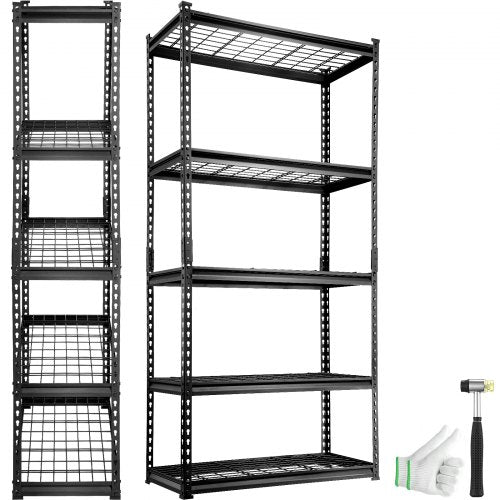 VEVOR Storage Shelving Unit, 5-Tier Adjustable, 2000 lbs Capacity, Heavy Duty Garage Shelves Metal Organizer Wire Rack, Black, 36 L x 16 W x 72 H for Kitchen Pantry Basement Bathroom Laundry Closet