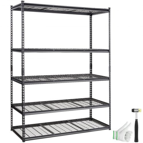 Storage Shelving Unit, 5-Tier Adjustable, 2000 lbs Capacity, Heavy Duty Garage Shelves Metal Organizer Wire Rack, Black, 60' L x 24' W x 78' H for Kitchen Pantry Basement Bathroom Laundry Closet