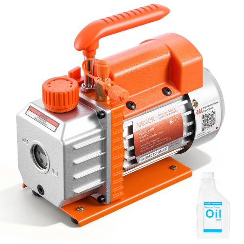 Vacuum Pump, 3.5 CFM 1/4 HP, HVAC Single Stage Rotary Vane AC Vacuum Pump, for R134a R22 R410a Systems, 4 Pole Motor, for Automotive Air Conditioner Maintenance Resin Degassing, Oil Included
