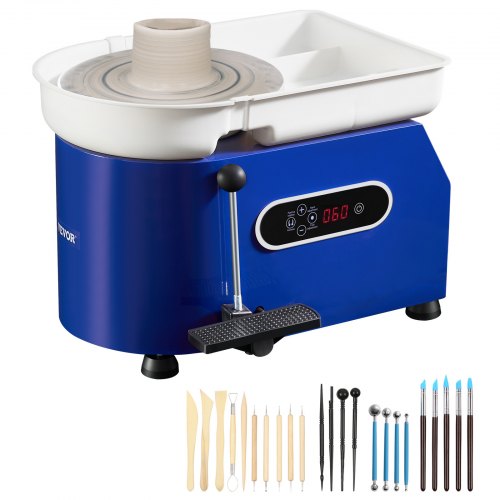 Pottery Wheel, 450W, For Adults and Beginners, 11in Clay Wheel Machine,? Adjustable 60-300RPM Speed Handle and Pedal, ABS Detachable Basin, Accessory Kit for Craft DIY, LCD Touch Screen, Blue