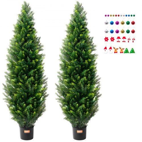 Artificial Cedar Topiary Tree, 60 inch Tall (2 Pieces), with Extra Leaves & Pot Faux Evergreen Fake Pine Cypress Trees Plant, UV Rated Artificial Greenery Set for Home Decor Indoor/Outdoor
