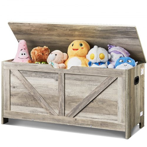 Wooden Toy Chest for Kids, Toddler Toy Storage Box with Flip-Top Lid and Safety Hinge, 38.98 x 15.55 x 18.9' Large Kids Storage Bench for Playroom, Bedroom, Living Room or Entryway, Gray