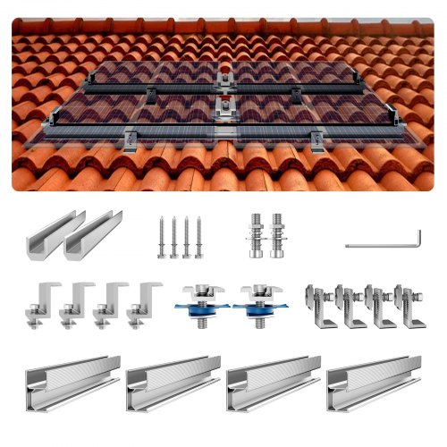 Solar Panel Mounting Brackets, Solar Panel Mount Kit with 4 x 30' Aluminum Rails, 4 End Clamps and 2 Mild Clamps, Solar Panel Mount Brackets for Metal Roof, Concrete Roof, Wood Roof, Tile Roof