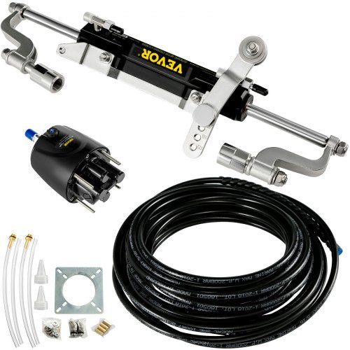 Hydraulic Steering Kit, 300HP Hydraulic Steering Compact Cylinder, Hydraulic Outboard Steering Kit with Helm Pump for Boat Marine Steering System