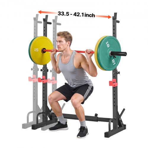 Power Cage Squat Rack, Home Gym Power Rack with Adjustable Height & Width, 550LBS Strength Training Workout Equipment with Barbell Storage Racks & J-Hooks for Bench Press, Squat, Weight Lifting