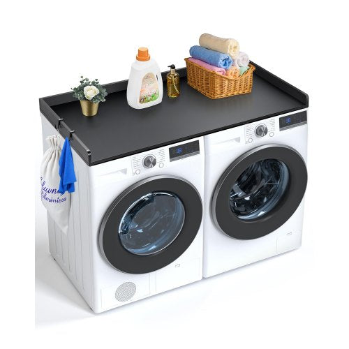 Washer Dryer Countertop, 27.5 Depth x 54 Width, Washer Dryer Wood Top for Laundry Room Organization with Edge Rails(Black)