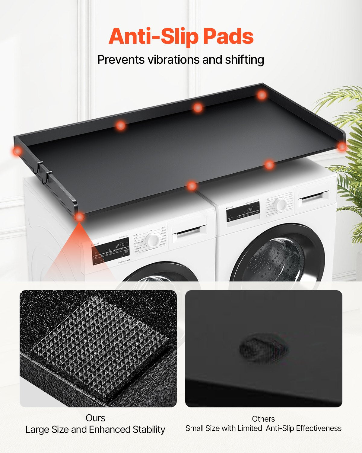 Washer Dryer Countertop, 27.5 Depth x 54 Width, Washer Dryer Wood Top for Laundry Room Organization with Edge Rails(Black)