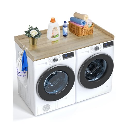 Washer Dryer Countertop, 54' x 27' Wooden Washer and Dryer Countertop, Water-Resistant Laundry Machine Topper Cover with Anti-Slip Pads, for Laundry Room Organization and Storage, Oak