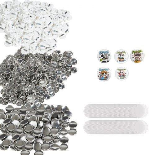 500 Sets 1 inch 25mm Pin Back Button Parts, DIY Round Button Badge Parts, Set Includes Metal Top, Plastic/Metal Button, Clear Film, and Blank Paper For Gifts Presents, Machine NOT Included