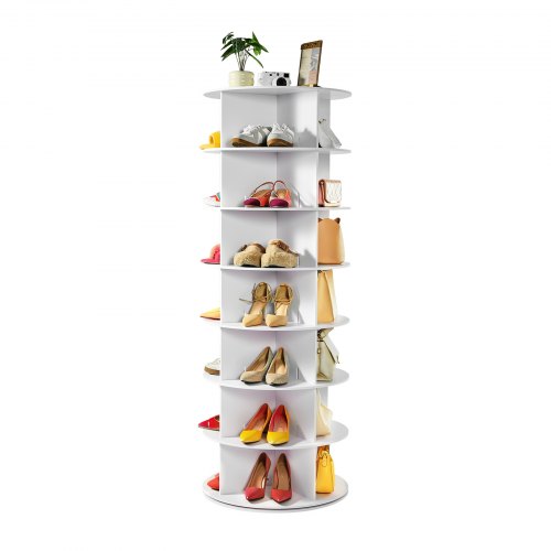 7 Tiers Rotating Shoe Rack Tower, 360¡ã Spinning Shoe Rack, Revolving Storage Round Carousel Display, Freestanding Lazy Susan Organizer Display for Bedroom, Living Room, Entryway, Closet, White