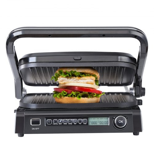 VEVOR 7 IN 1 Commercial Electric Griddle, 14.4 1800W Indoor Countertop Grill, Stainless Steel Restaurant Teppanyaki Grill with Non Stick Iron Cooking Plate, 0-446¨H Adjustable Temp Control 110V