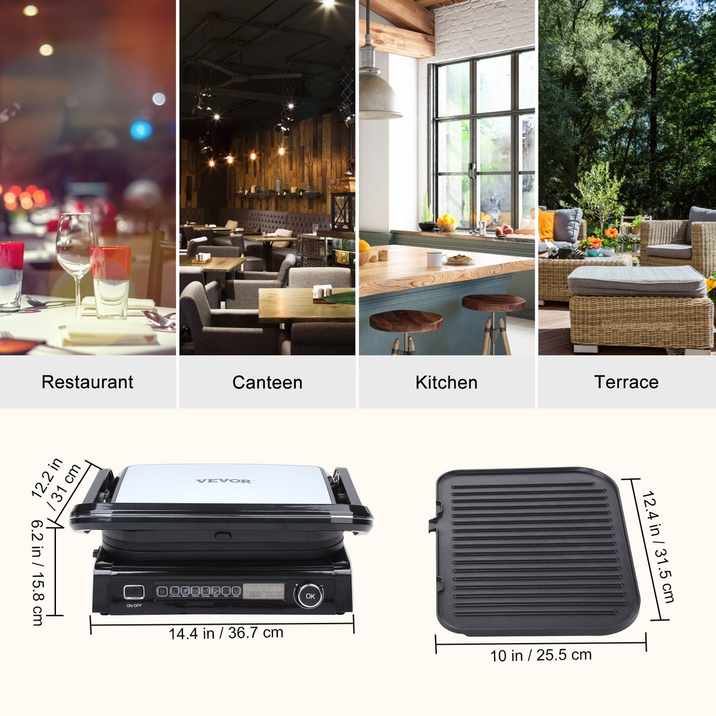 VEVOR 7 IN 1 Commercial Electric Griddle, 14.4 1800W Indoor Countertop Grill, Stainless Steel Restaurant Teppanyaki Grill with Non Stick Iron Cooking Plate, 0-446¨H Adjustable Temp Control 110V