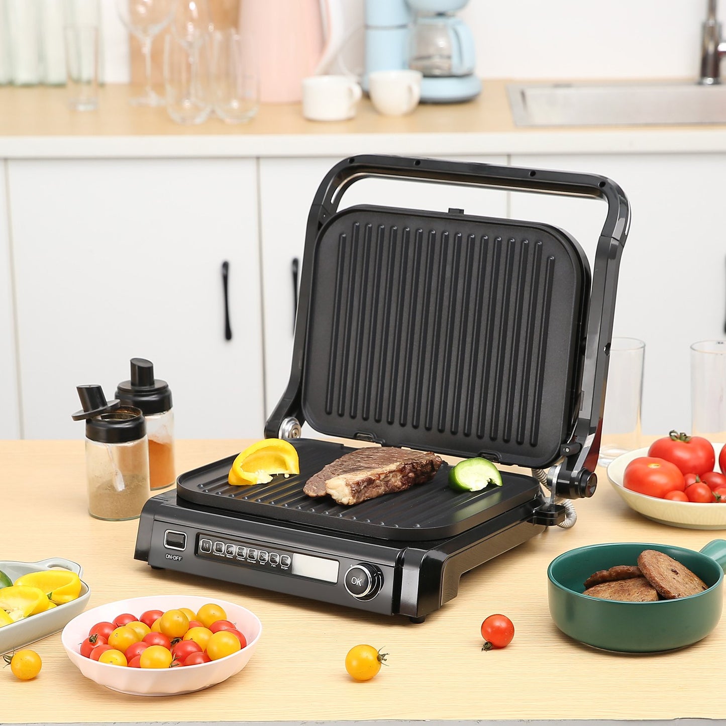 VEVOR 7 IN 1 Commercial Electric Griddle, 14.4 1800W Indoor Countertop Grill, Stainless Steel Restaurant Teppanyaki Grill with Non Stick Iron Cooking Plate, 0-446¨H Adjustable Temp Control 110V