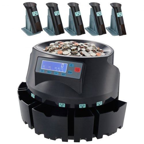 USD Coin Counter & Coin Sorters with LCD Display, Coin Sorter Machine for USD Coin 1¡é 5¡é 10¡é 25¡é $1, Sorts up to 300 Coins/min, Change Counter Holds 2000 Coins Included 5 Coin Bins & 5 Tubes