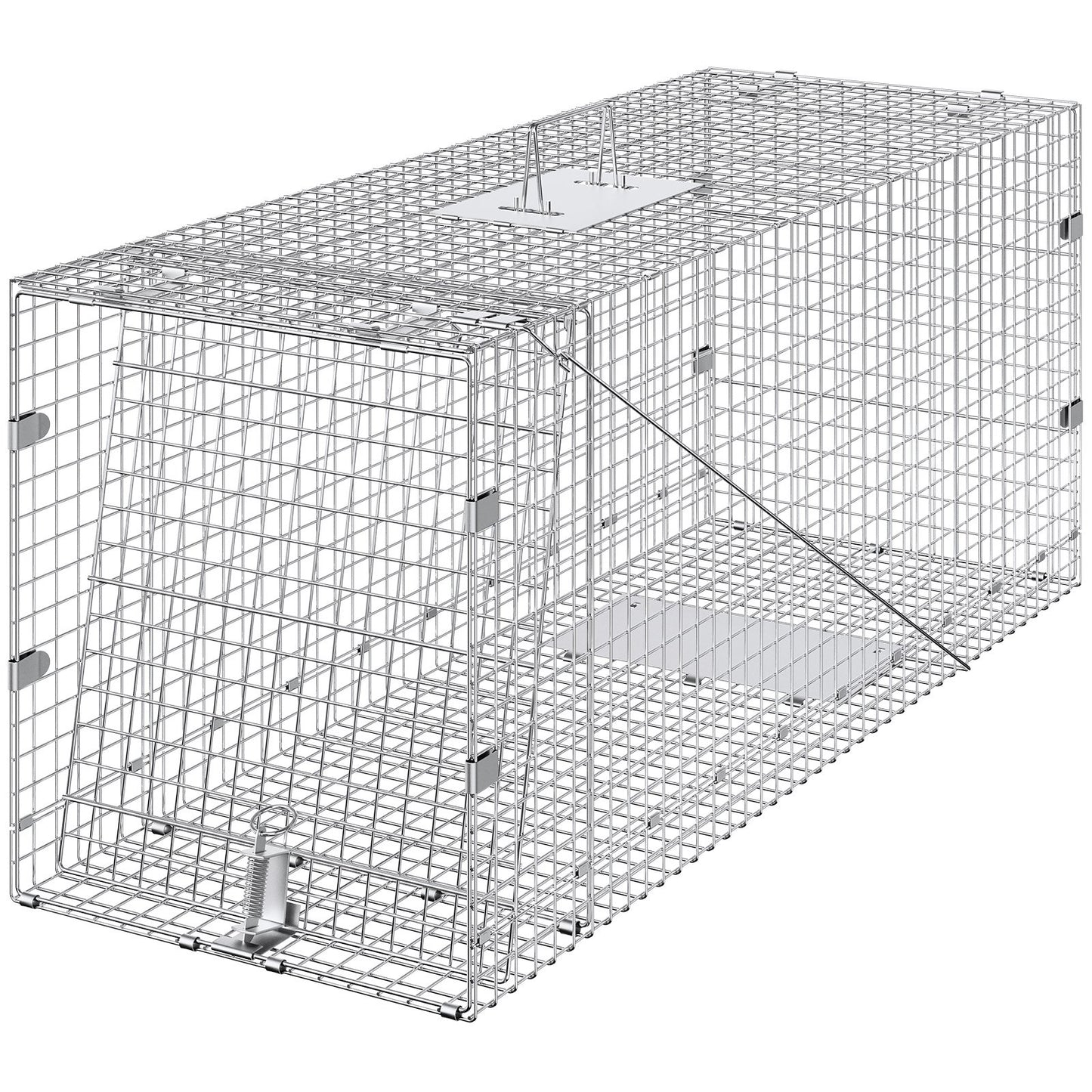 VEVOR Live Animal Cage Trap, 50 x 20 x 26 Humane Cat Trap Galvanized Iron, Folding Animal Trap with Handle for Stray Dogs, Armadillos, Raccoons, Marmots, Foxes