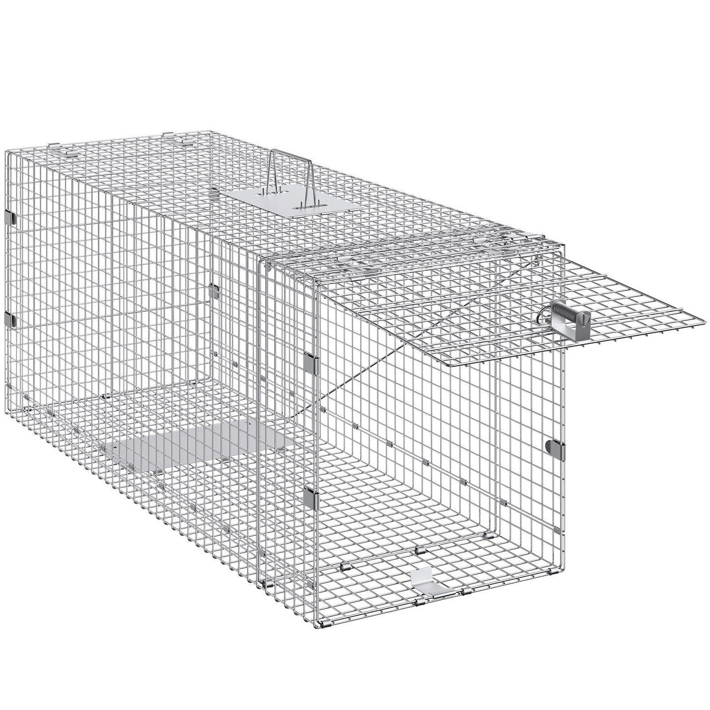 VEVOR Live Animal Cage Trap, 50 x 20 x 26 Humane Cat Trap Galvanized Iron, Folding Animal Trap with Handle for Stray Dogs, Armadillos, Raccoons, Marmots, Foxes