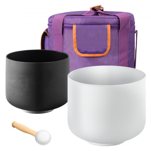 2PCS Crystal Singing Bowls, 8-inch and 10-inch A & F Note Singing Bowls, Frosted Quartz Singing Bowl with 10' Carrying Bag, 1 Rubber Mallet and 2 O-Rings, Ideal for Meditation Yoga Sound Healing