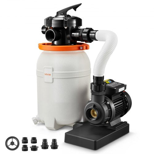 10 in Sand Filter Pump for Above Ground Pool, 0.33 HP 3000 GPH, Swimming Pool Sand Filter Pump with Pre-Assembled Core & Leak-Resistant Design, 6-Way Valve, High-Efficiency Filtration for Pools